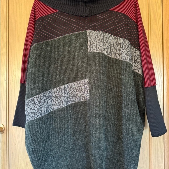Vintage Concept Mixed Fabric Poncho Pullover Turtleneck Sweater / small - Picture 7 of 9